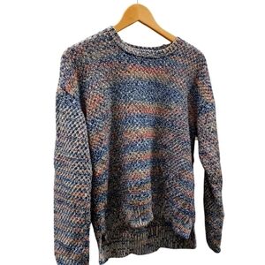 Orvis Women’s Cotton Crewneck Knit Sweater Blue Multi White Pink Tan Size Large